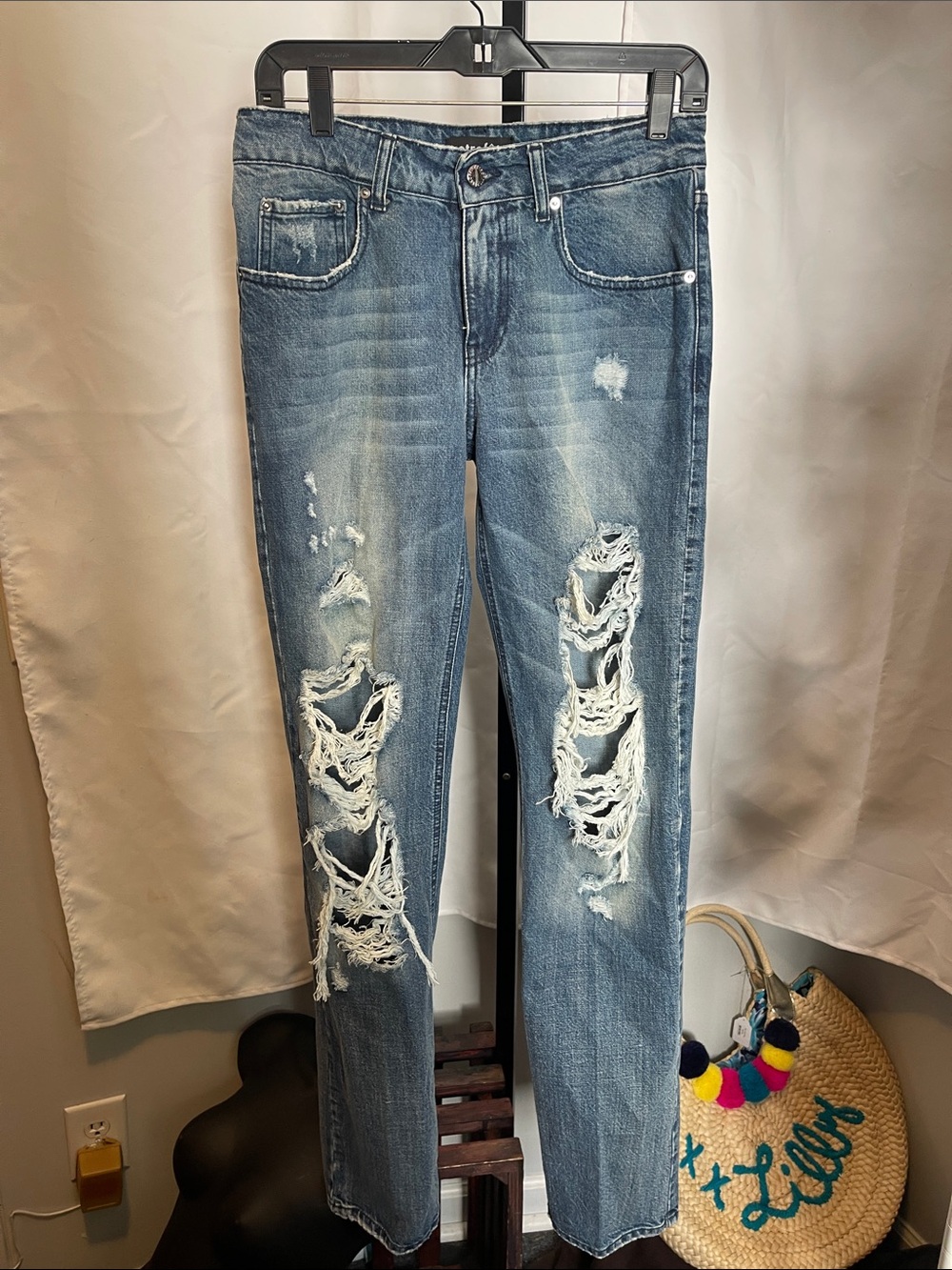 Retrofete Light Blue Distressed Straight Leg Jeans